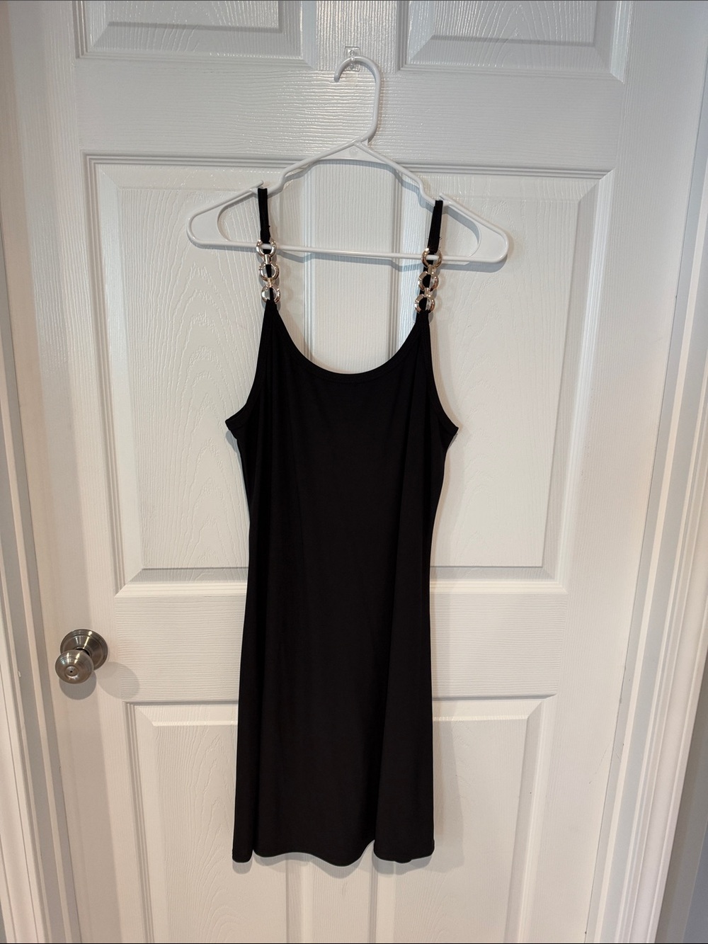 Black Mini Slip Dress with Decorative Chain Straps